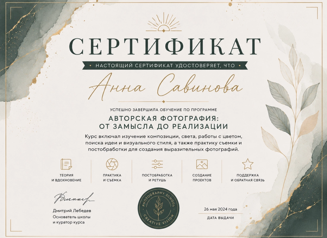 Сертификат об успешном прохождении обучения
